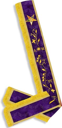 Masonic OES A.M Associate Matron Purple Velvet Sash، وشاح Regalia مطرز آليًا مع هامش ذهبي، زخرفة جديلة صفراء، ارتداء من اليمين إلى اليسار 43-44 بوصة in Kuwait