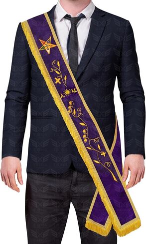 Masonic OES A.M Associate Matron Purple Velvet Sash، وشاح Regalia مطرز آليًا مع هامش ذهبي، زخرفة جديلة صفراء، ارتداء من اليمين إلى اليسار 43-44 بوصة in Kuwait