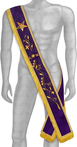 Masonic OES A.M Associate Matron Purple Velvet Sash، وشاح Regalia مطرز آليًا مع هامش ذهبي، زخرفة جديلة صفراء، ارتداء من اليمين إلى اليسار 43-44 بوصة in Kuwait