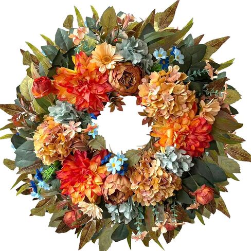 WANNA-CUL Patriotic Wreath Decorations, 24 Inch Hydrangea 4th of July Wreaths for Front Door, Red White Blue Spring Door Wreath for Independence Day, Memorial Day for Indoor Outdoor Decor in Saudi Arabia