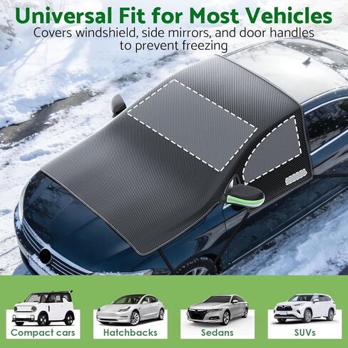 غطاء الزجاج الأمامي للسيارة للثلج والثلج، غطاء ثلجي مغناطيسي كبير للزجاج الأمامي مع نافذة جانبية وواقي مرآة الرؤية الخلفية، درع الصقيع العالمي لمعظم السيارات وسيارات الدفع الرباعي والشاحنات الصغيرة في الجليد والثلج in Kuwait