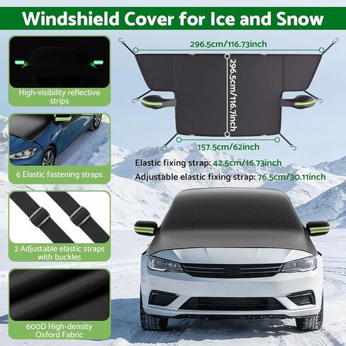 غطاء الزجاج الأمامي للسيارة للثلج والثلج، غطاء ثلجي مغناطيسي كبير للزجاج الأمامي مع نافذة جانبية وواقي مرآة الرؤية الخلفية، درع الصقيع العالمي لمعظم السيارات وسيارات الدفع الرباعي والشاحنات الصغيرة في الجليد والثلج in Kuwait