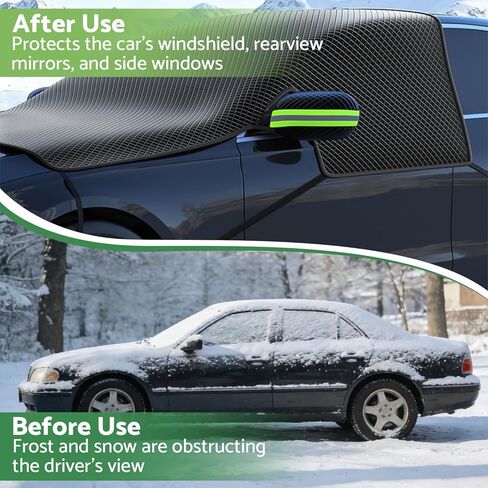 غطاء الزجاج الأمامي للسيارة للثلج والثلج، غطاء ثلجي مغناطيسي كبير للزجاج الأمامي مع نافذة جانبية وواقي مرآة الرؤية الخلفية، درع الصقيع العالمي لمعظم السيارات وسيارات الدفع الرباعي والشاحنات الصغيرة في الجليد والثلج in Kuwait
