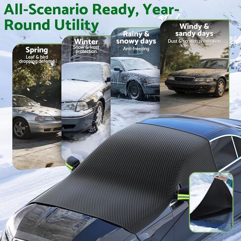 غطاء الزجاج الأمامي للسيارة للثلج والثلج، غطاء ثلجي مغناطيسي كبير للزجاج الأمامي مع نافذة جانبية وواقي مرآة الرؤية الخلفية، درع الصقيع العالمي لمعظم السيارات وسيارات الدفع الرباعي والشاحنات الصغيرة في الجليد والثلج in Kuwait