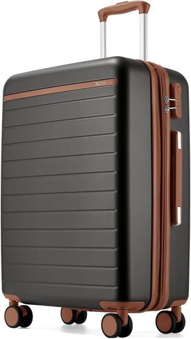 Kono 28 Inch Large Suitcase, Expandable for Long Trips, Impact-Resistant ABS+PC & Silent Wheels, Black, Lightweight Hardshell Luggage, Smooth Rolling Spinner Suitcase for Travel，Black/Brown in Saudi Arabia