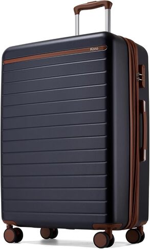 Kono 28 Inch Large Suitcase, Expandable for Long Trips, Impact-Resistant ABS+PC & Silent Wheels, Black, Lightweight Hardshell Luggage, Smooth Rolling Spinner Suitcase for Travel，Black/Brown in Saudi Arabia