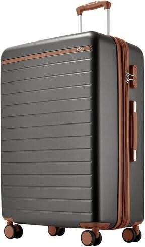 Kono 28 Inch Large Suitcase, Expandable for Long Trips, Impact-Resistant ABS+PC & Silent Wheels, Black, Lightweight Hardshell Luggage, Smooth Rolling Spinner Suitcase for Travel，Black/Brown in Saudi Arabia