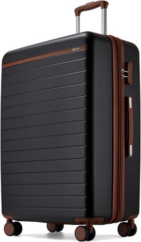 Kono 28 Inch Large Suitcase, Expandable for Long Trips, Impact-Resistant ABS+PC & Silent Wheels, Black, Lightweight Hardshell Luggage, Smooth Rolling Spinner Suitcase for Travel，Black/Brown in Saudi Arabia