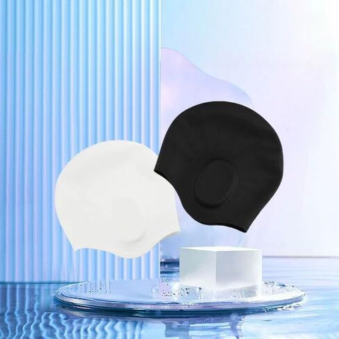 Swim Caps Ear Protection Swimming Cap for Women Men, Silicone Swim Cap Waterproof Fits Long Hair & Short Adult Swim Cap in Saudi Arabia