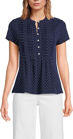 قميص نسائي قصير الأكمام خفيف الوزن من الجيرسيه بأزرار Pintuck من Lands' End in Kuwait