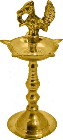 مجموعة SATVIK (10–10.5 بوصة) مكونة من قطعة واحدة - طاووس كيرالا ساماي ديا من النحاس النقي - مصباح زيت Kutthu Vilakku بخطوة واحدة لبوجا، ديبام تقليدي من جنوب الهند للمعبد المنزلي وهدية الانتقال لمنزل جديد in Kuwait