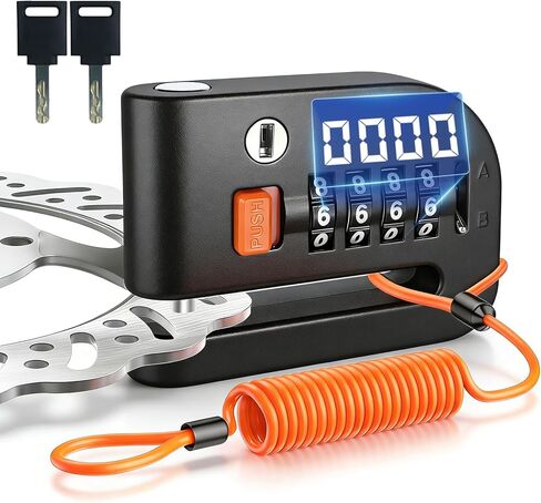 قفل فرامل قرص الدراجة النارية، أقفال دراجة نارية مضادة للسرقة، أمان عالي، قفل فرامل عجلة مكون من 4 أرقام، سبيكة مقاومة للماء مع كابل تذكير ومفاتيح للدراجات النارية، والدراجات الإلكترونية، والدراجات البخارية، والدراجات الجبلية in Kuwait