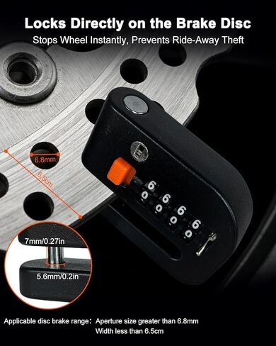 قفل فرامل قرص الدراجة النارية، أقفال دراجة نارية مضادة للسرقة، أمان عالي، قفل فرامل عجلة مكون من 4 أرقام، سبيكة مقاومة للماء مع كابل تذكير ومفاتيح للدراجات النارية، والدراجات الإلكترونية، والدراجات البخارية، والدراجات الجبلية in Kuwait