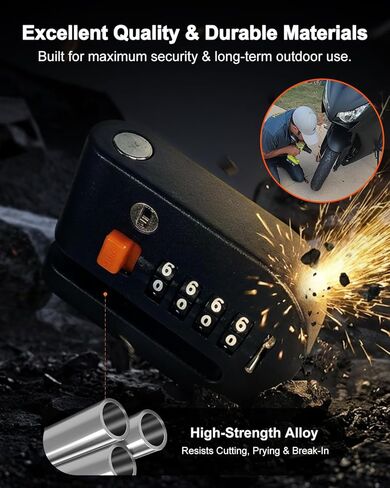 قفل فرامل قرص الدراجة النارية، أقفال دراجة نارية مضادة للسرقة، أمان عالي، قفل فرامل عجلة مكون من 4 أرقام، سبيكة مقاومة للماء مع كابل تذكير ومفاتيح للدراجات النارية، والدراجات الإلكترونية، والدراجات البخارية، والدراجات الجبلية in Kuwait