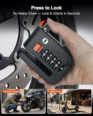 قفل فرامل قرص الدراجة النارية، أقفال دراجة نارية مضادة للسرقة، أمان عالي، قفل فرامل عجلة مكون من 4 أرقام، سبيكة مقاومة للماء مع كابل تذكير ومفاتيح للدراجات النارية، والدراجات الإلكترونية، والدراجات البخارية، والدراجات الجبلية in Kuwait
