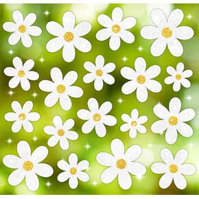 Whaline 6 Sheet Glitter Daisy Flower Window Clings Window Decal Spring White Floral Reusable Anti-Collision Windows Decor for Office School Home Decor Party Supplies in Saudi Arabia