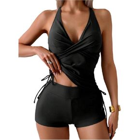 SHENHE Women's 2 Piece Halter Tankini Swimsuits with Shorts Ruched Tummy Control Bathing Suits in Saudi Arabia