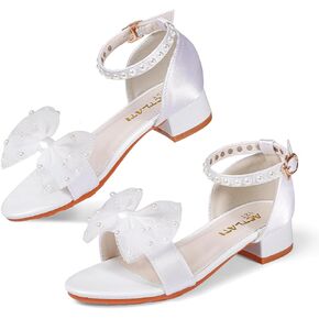Girls Dress Shoes Chunky Low Heels Sandals Open Toe Ankle Strap Decorative Bow Flower Girl Wedding Party Shoes for Little Big Kid in Saudi Arabia