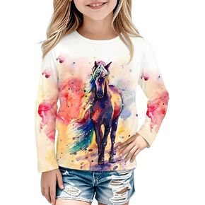 Cowgirl Horse Shirts for Girls - Kids Cute Tie Dye Western Rodeo Tee Funny Graphic Long Sleeve Teen Casual Top in Kuwait