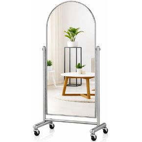 Arched Full Length Rolling Mirror on Wheels, 65"Lx23"W Large Modern Tilting Swivel Mirror with Tempered Glass & Metal Frame, Use for Dressing,Dance Studio,Fitness,Home Gym, Barbershop (Black) in Saudi Arabia