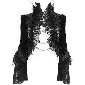 Gothic Victorian Cropped Jacket Women Black Velvet Ultra Short Jacket with Feather Lace Trim Gothic Coat in Saudi Arabia