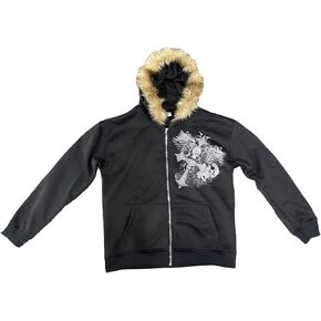 Fur Zip Up Hoodies y2k grunge clothes Vintage Printed Jacket long sleeve Hoodie Fur Collar Fashion Outgoing Unisex in Saudi Arabia