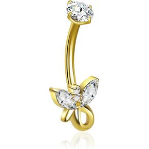 XUU Titanium Belly Button Rings – 14G Navel Piercing Jewelry with Multi-Shape Zircon (Flower, Crown, Butterfly, Marquise) – Hypoallergenic Curved Barbell Belly Ring for Women, Gold or Silver in Saudi Arabia