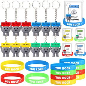Gejoy 12 مجموعة من الهدايا الإيجابية التي تتضمن 12 سلسلة مفاتيح من التماثيل الصغيرة You Rock و12 سوارًا من السيليكون و12 بطاقة إيجابية و12 كيسًا من الهدايا المنمنمة التشجيعية الملهمة لفريق الموظفين في زملاء العمل in Kuwait