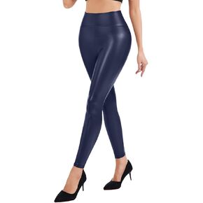 Faux Leather Leggings for Women Tummy Control Leather Pants High Waist Stretch PU Tights Slim Ankle Length in Kuwait