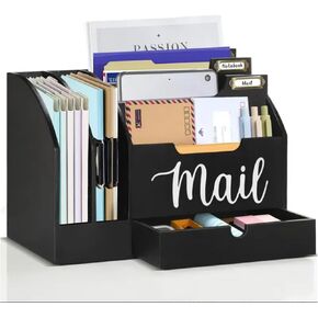 منظم بريد سطح المكتب الخشبي، سطح منظم بريد فانتسيون مع 6 حجرات ودرج، منظم درج مكتب خشبي لمجلد ورق الرسائل، أبيض in Kuwait