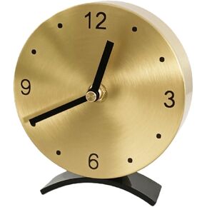 ساعة طاولة ذهبية صغيرة من النحاس الصلب - صامتة غير موقوتة، تعمل بالبطارية لرف غرفة المعيشة أو ديكور المكتب أو الرف in Kuwait
