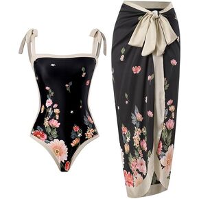 One Piece Bathing Suit for Women with Beach Cover up Wrap Skirt Swimsuit Sarong Retro Floral Print Bikini Set in Saudi Arabia