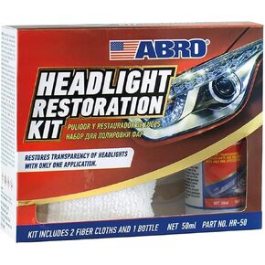 ملمع ترميم المصابيح الأمامية من ABRO، 8 أونصة، تألق شفاف كريستالي، رؤية محسنة وإزالة الضباب الأصفر للمصابيح الأمامية والمصابيح الخلفية in Kuwait