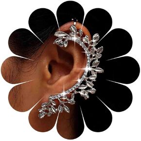 Women's Gold Leaf Ear Cuff Earrings, Crystal Rhinestone Branch Wrap Earring, Boho Elegant Statement Ear Jewelry for Party Wedding in Saudi Arabia