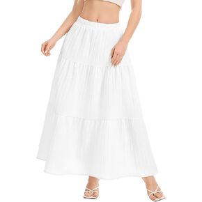 Womens Maxi Skirt Boho Long Flowy Skirts Trendy Summer 2026 Tiered Ruffle Skirt A Line Casual Beach Vacation Dress in Kuwait