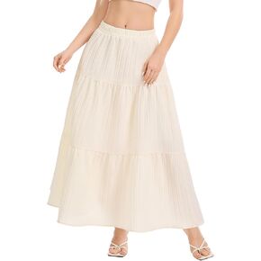 Womens Maxi Skirt Boho Long Flowy Skirts Trendy Summer 2026 Tiered Ruffle Skirt A Line Casual Beach Vacation Dress in Saudi Arabia
