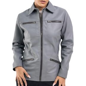 LeathersInn Genuine Leather Jacket - Women's Zip Front Collared Biker Jacket with 4 Zipper Pockets in Saudi Arabia