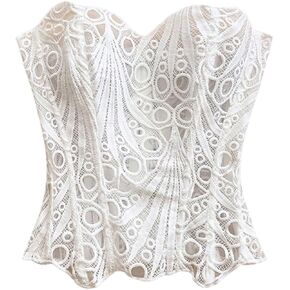 Verdusa Women's Hollow Out Lace Up Bustier Corset Tops Renaissance Embroidery Strapless Tube Top in Saudi Arabia