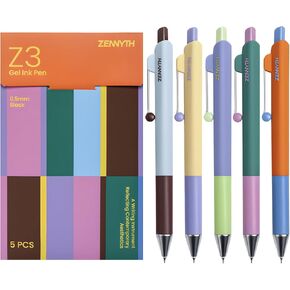 5 عبوات من أقلام الجل، أقلام حبر سوداء رفيعة 0.5 مم قابلة للسحب مع أسطوانة ماسية، أقلام كتابة ناعمة سريعة الجفاف لليوميات وتدوين الملاحظات واللوازم المكتبية والمدرسية (5 عبوات Z3 ألوان متباينة) in Kuwait