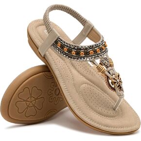 Sandals Women Dressy Flats: Bohemian Flat Sandals for Women Comfortable Summer Casual Flip Flops Elastic Ankle Strap in Saudi Arabia