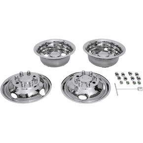 16in الفولاذ المقاوم للصدأ المصقول فورد عجلة محاكاة مجموعة 8 العروة 4 فتحة تنفيس عجلة حافة محور قبعات تناسب 2008 ~ أحدث فورد E350/E450 فان in Kuwait