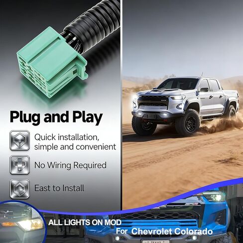 جميع الأضواء Mod 6 High Mod لـ 2023 2024 2025 Chevy Colorado & GMC Canyon جميع المصابيح الأمامية الستة على الضباب/العوارض المنخفضة عند تشغيل الحزم العالية، ضوء الضباب دائمًا على محول وحدة PNP in Saudi Arabia