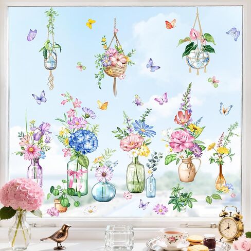 Tanlaby Wild Flower Window Clings Spring Floral Grass Wildflower Window Stickers with Butterfly Green Plant Static Window Decals for Home Glass Doors Decor in Saudi Arabia