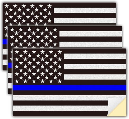 3pcs Reflective US Flag Stickers, Thin Blue Line American Flag Decal Car Laptop Bumer Sticker 4"x2.4" Vinyl, Support USA Police and Law Enforcement Officers in Saudi Arabia