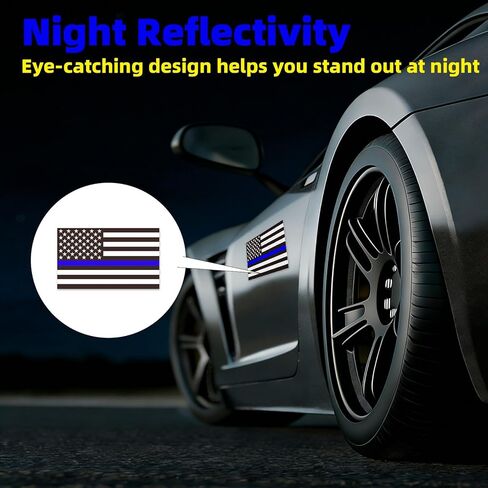 3pcs Reflective US Flag Stickers, Thin Blue Line American Flag Decal Car Laptop Bumer Sticker 4"x2.4" Vinyl, Support USA Police and Law Enforcement Officers in Saudi Arabia