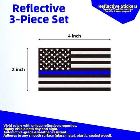 3pcs Reflective US Flag Stickers, Thin Blue Line American Flag Decal Car Laptop Bumer Sticker 4"x2.4" Vinyl, Support USA Police and Law Enforcement Officers in Saudi Arabia