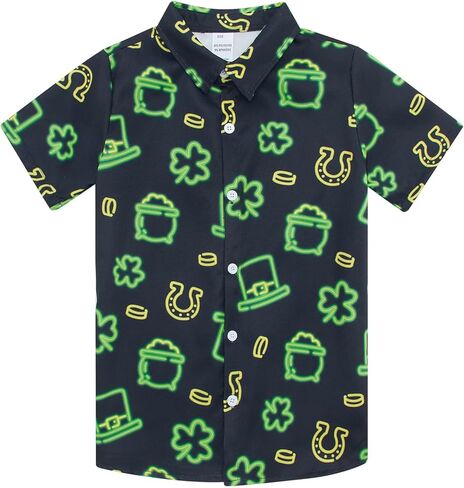 uideazone 7-14 Years Boys St. Patrick's Day Hawaiian Shirt Button Down Short Sleeve Tropical Shamrock Shirts in Kuwait