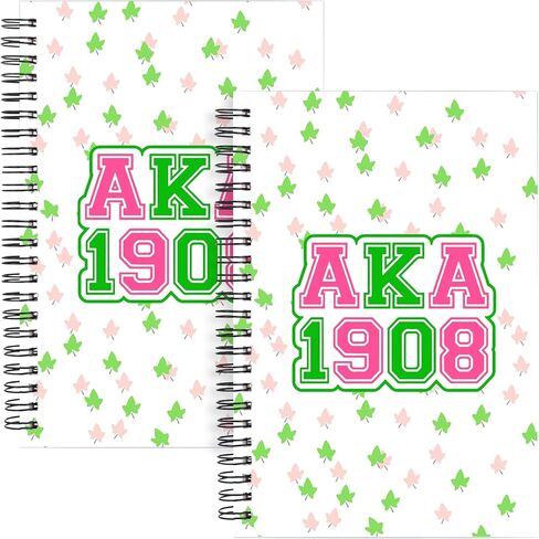 AKA Gifts 2pcs Spiral Notebook AKA Sorority Gifts for Women Girl Sisters Lined Journal for Women 1908 Pink and Green Notebook for Work School Note Taking (2 Spiral AKA Leaf) in Saudi Arabia