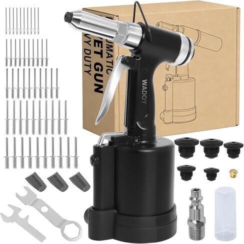 Pneumatic Rivet Gun Air Pop Riveter Gun Tool Kit 1/4" 3/16" 5/32" 1/8" and 3/32" Capacity Nosepieces with 50PCS Rivets Upgrade Pop Pneumatic Riveting Gun Set Heavy Duty Air Rivet Gun in Kuwait