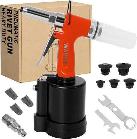 Pneumatic Rivet Gun Air Pop Riveter Gun Tool Kit 1/4" 3/16" 5/32" 1/8" and 3/32" Capacity Nosepieces with 50PCS Rivets Upgrade Pop Pneumatic Riveting Gun Set Heavy Duty Air Rivet Gun in Saudi Arabia